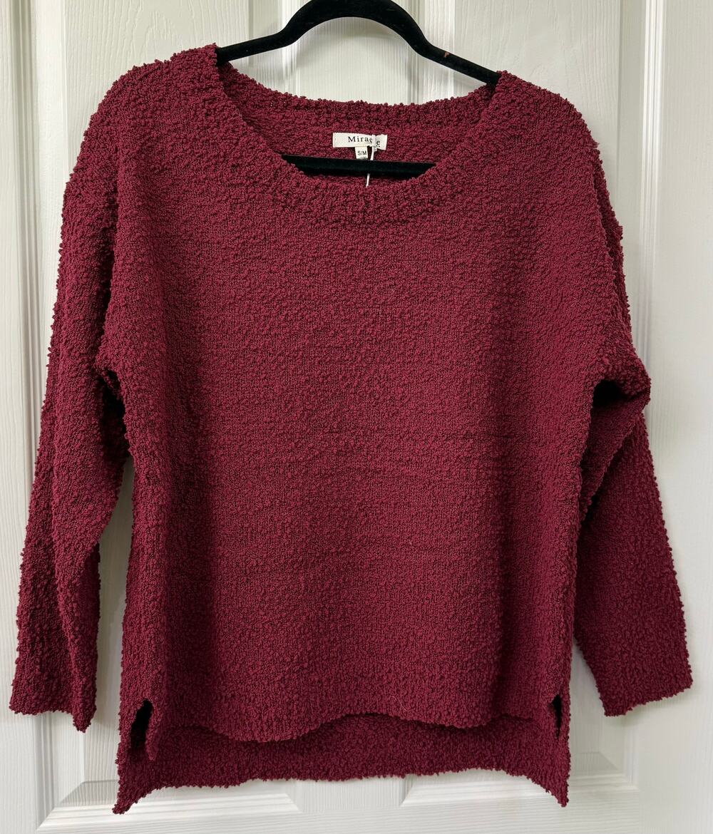 Miracle brand burgundy wine NWT sweater super soft popcorn crew neck cotton S/M